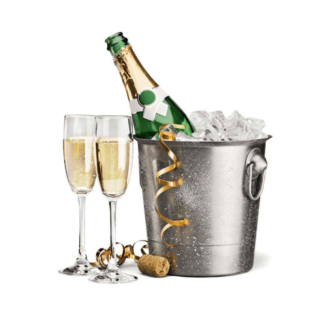 Wine bucket with bottle of champagne and champagne goblets