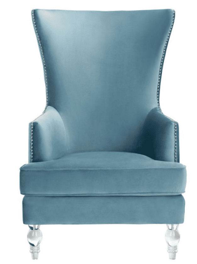 a photo of a blue modern glam chair