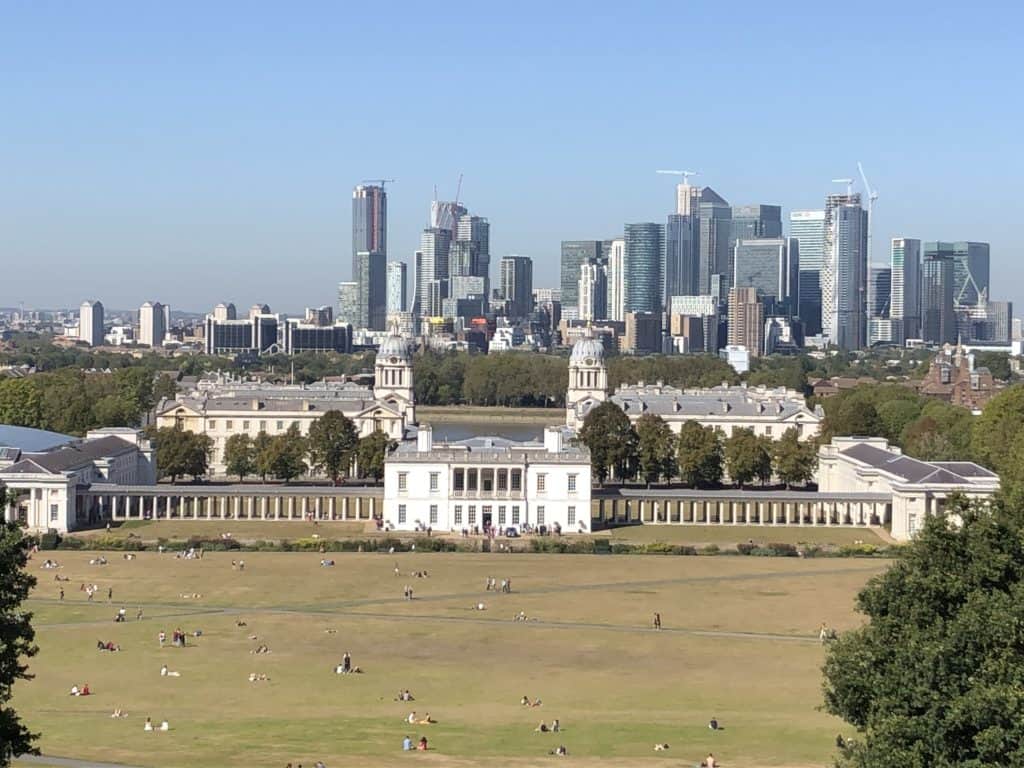 a view of Greenwich and Canary Wharf London