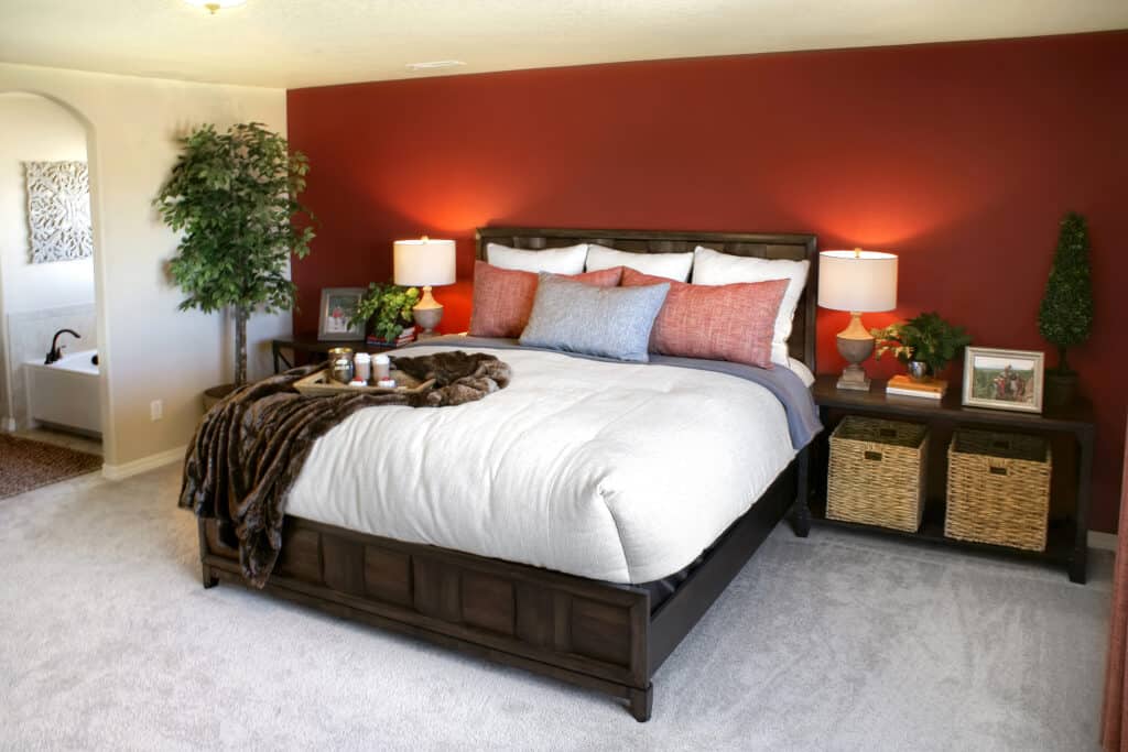 Interior design master bedroom red wall